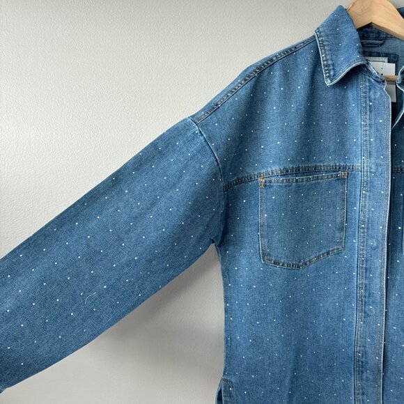 Stoosh Vintage Denim Studded Rhinestone Shacket NWT! Western jean jacket large - Picture 8 of 16
